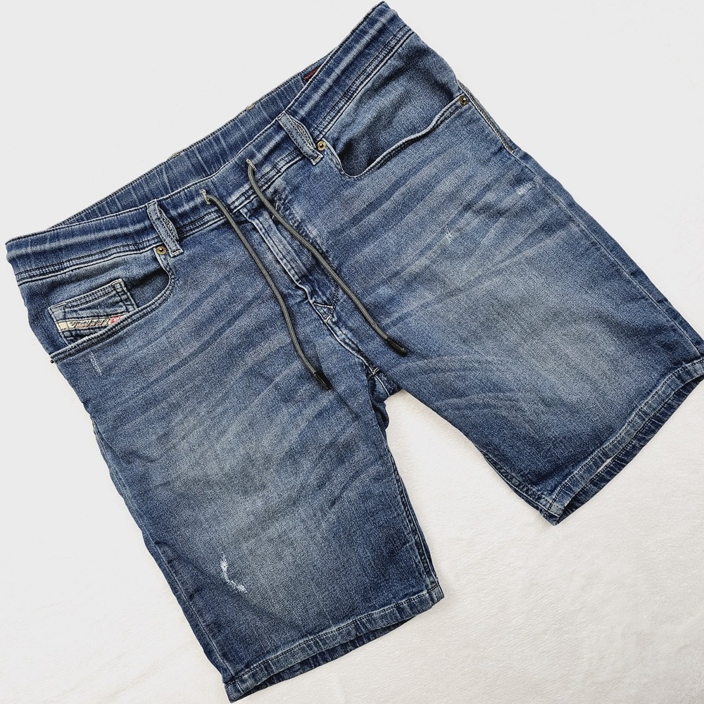 Diesel Waykee Jean Shorts Mens 32W 10" Blue Denim Distressed Sweat Strech